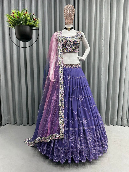 Faux Georgette  With 9 MM Sequence Work Lehenga choli With Dupatta