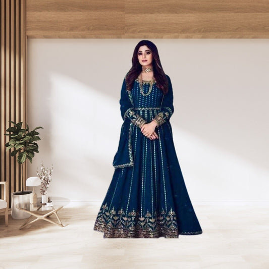 Georgette With Embroidery Design Work Gown Dresses With Dupatta