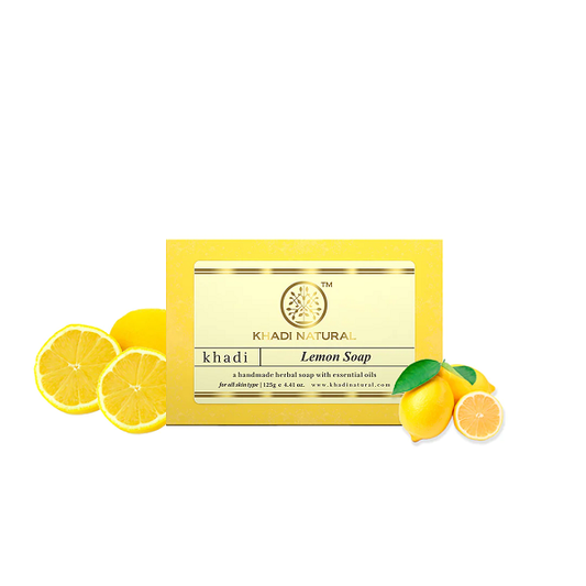 Khadi Natural Lemon Soap Herbal Bathing Soap for Tanning Natural Soap with Essential Oils Soap for Glowing Skin  Suitable for All Skin Types