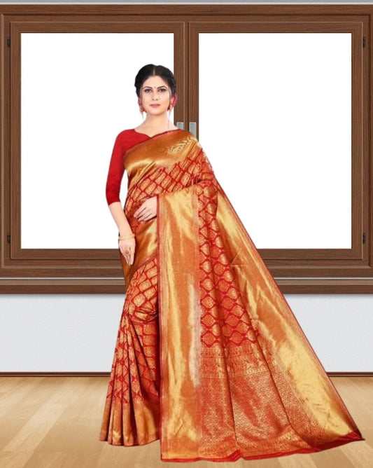 Red Soft Lichi Silk Jacquard Work Saree