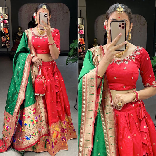 Jacquard Silk & Weaving Zari Work Lehenga Blouse With Dupatta