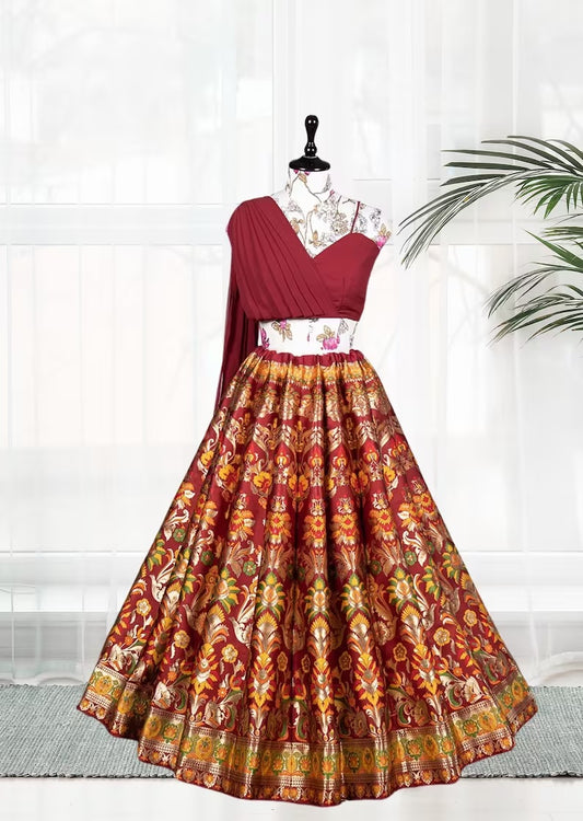 Banarasi Silk & Zari Weaving Work Lehenga Blouse