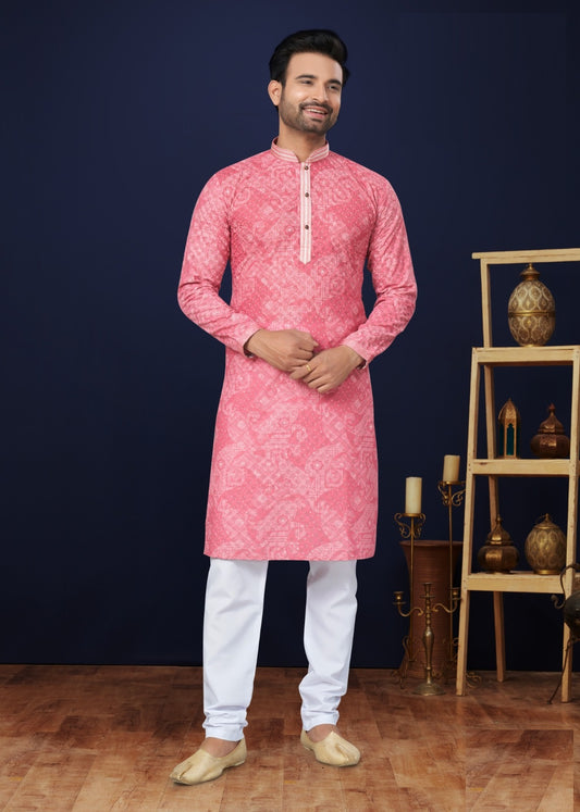 Pink Men Heavy Cotton Kurta Pajama