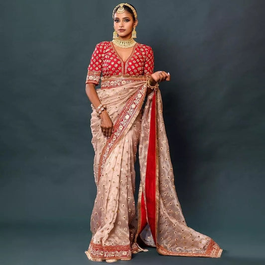 Heavy Organza Silk Party Wear Saree & Blouse