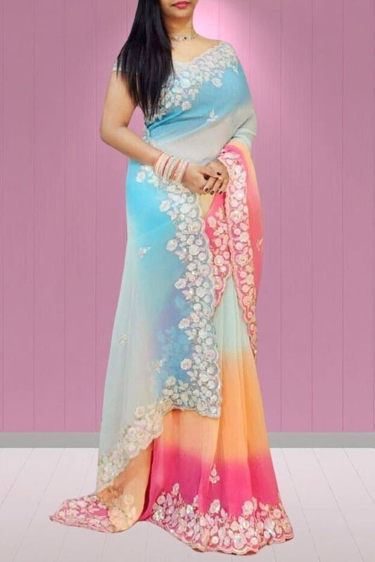 Georgette Multi Color Classic Saree