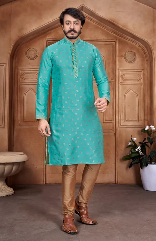 Jacquard Silk Kurta Pajama Set For Men's