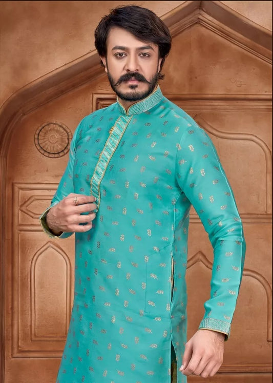 Jacquard Silk Kurta Pajama Set For Men's