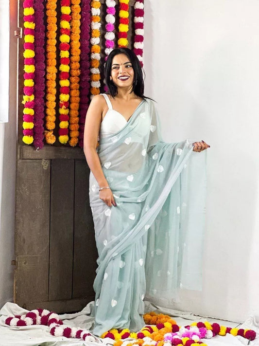 Faux Georgette Saree With Unstitched Blouse