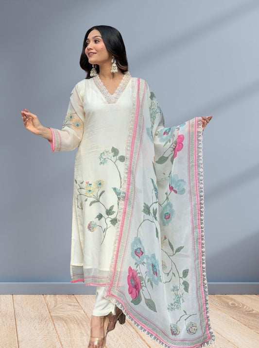 Tabbi Silk With Digital Prints Top Bottom With Dupatta