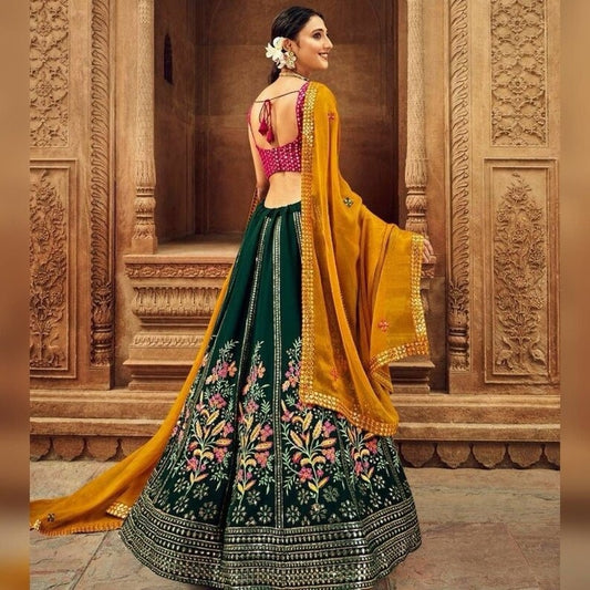 Malay Satin Silk & 9mm Sequence Embroidery Work Lehenga Blouse With Dupatta