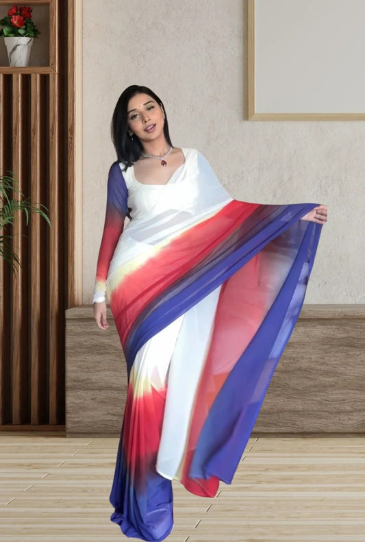 Pure Soft Georgette Ready To Wear Multi Color Saree With Blouse