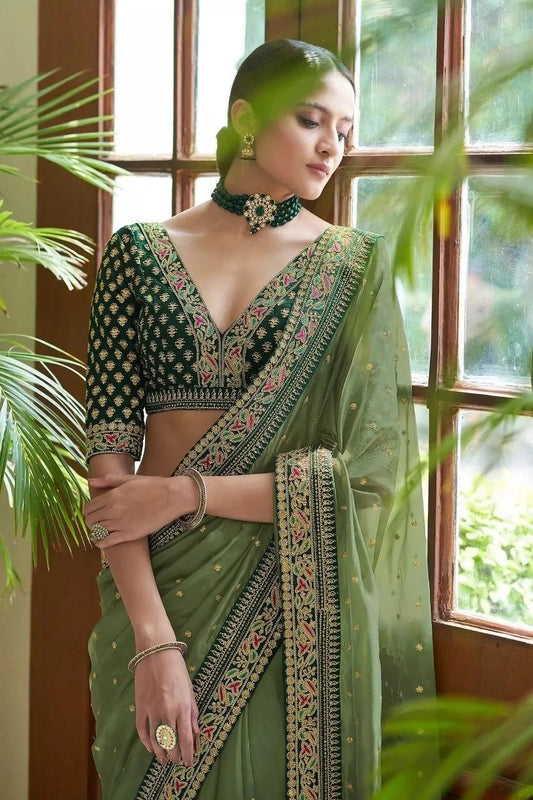 Royal Soft Organza With Heavy Embroidery Work Saree & Blouse