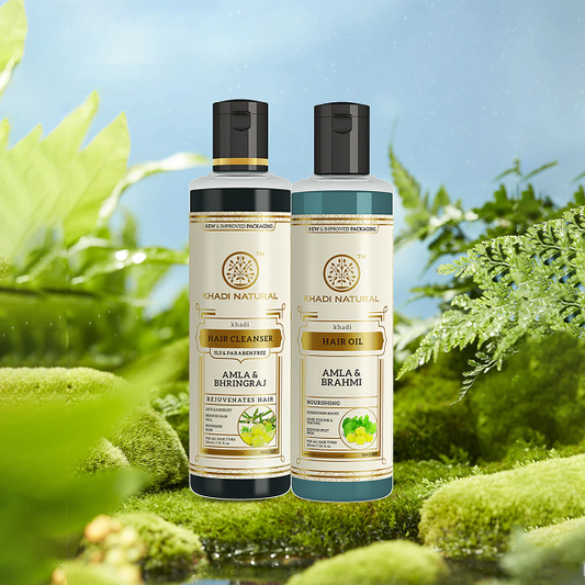 Khadi Natural Amla & Bhringraj Sls & Paraben Free Cleanser + Amla & Brahmi Hair Oil (210 ml Each, Pack of 2)