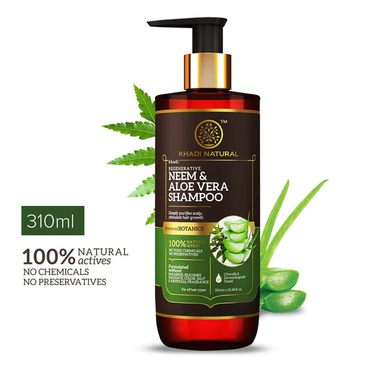 Khadi Natural Neem & Aloevera Shampoo Shampoo for Hair Growth Paraben & Artificial fragrance free Suitable for All Hair Types Powered Botanics 310 ml