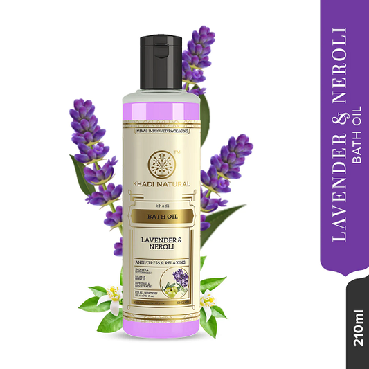 Khadi Natural Lavender & Neroli Bath Oil - Anti-Stress & Relaxing, Rejuvenates Skin, 210 ml