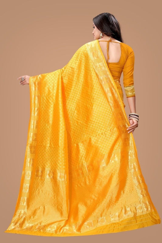 Yellow Color Soft Lichi Silk Sari