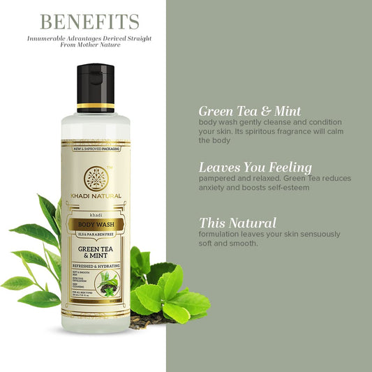 Khadi Natural Green Tea & Mint Body Wash- Sls & Paraben Free-210 ml