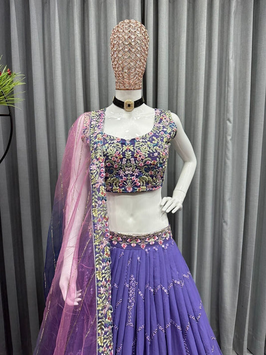 Faux Georgette  With 9 MM Sequence Work Lehenga choli With Dupatta