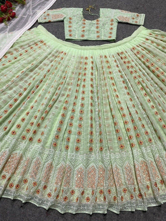 Georgette Embroidery & 3 MM Sequence Work Lehenga Choli Blouse & Dupatta