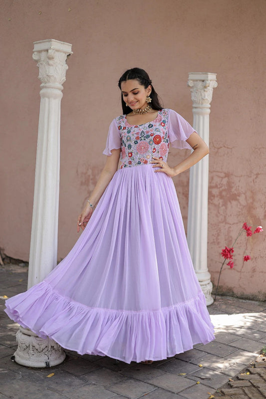 Traditional Fancy Latest Ethnic Indian Readymade Faux Georgette Long Anarkali Flair Gown Dress 13-SR51