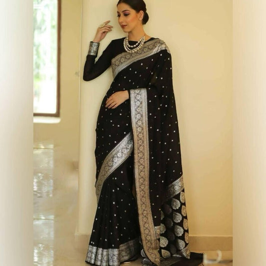 Black Colour Soft Lichi Silk Saree