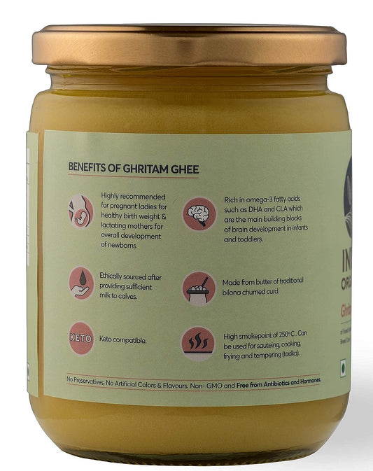 Indic Organics Forest Grazing Malnad Gidda Desi Cow's A2 Ghee - 500 ml - Pack of 1