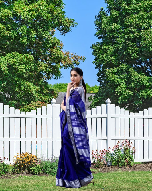 Royal Blue Soft Lichi Silk & Jacquard Saree With Blouse