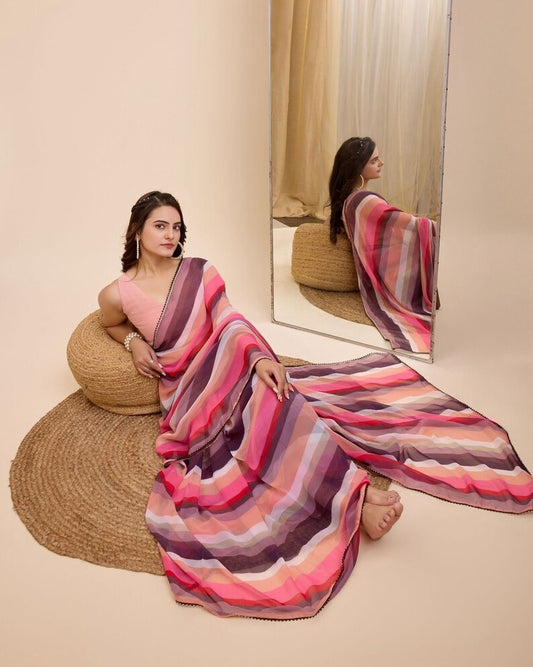 Georgette One Minute Ready To Wear Saree With Blouse