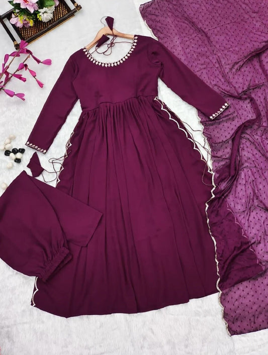 Rayon With Embroidery Design Work Anarkali Kurta With Dupatta