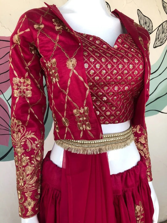 Heavy Chanderi Cotton Embroidery Sequence Work Lehenga Blouse & Dupatta