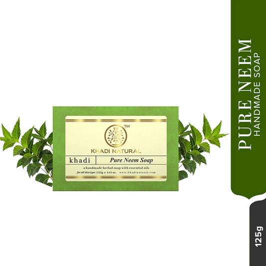 Khadi Natural Pure Neem Soap, 125g Herbal Bathing Soap for Acne Natural Soap with Essential Oils Anti-Bacterial Soap Suitable for All Skin Types