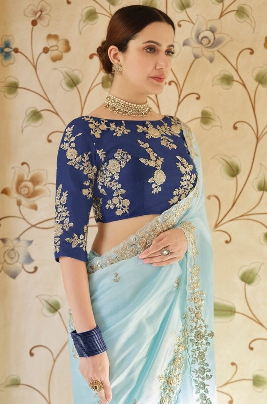 Soft Georgette Embroidery Cut Work Saree With Blouse