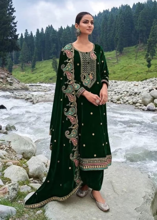 Pure Viscose Velvet, Embroidery sequence work Salwar Kameez With Dupatta