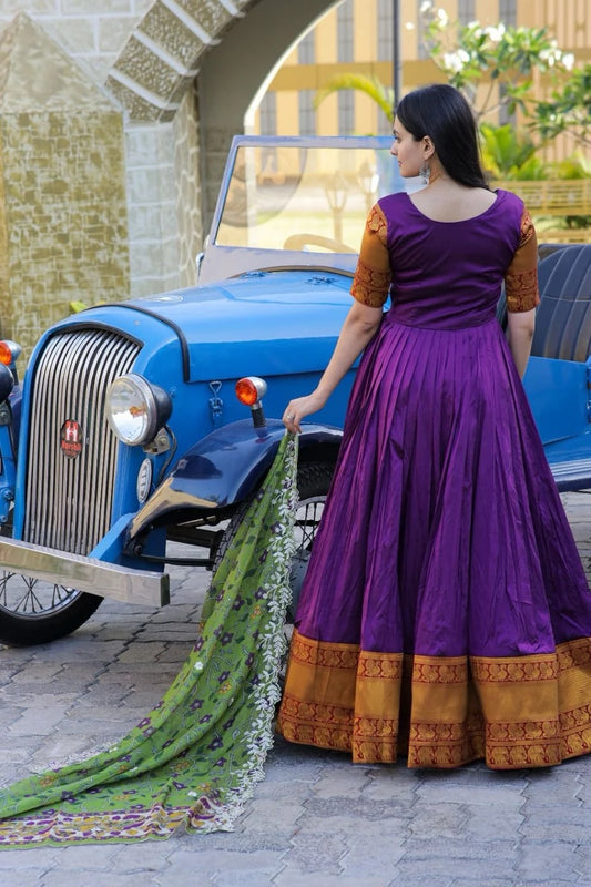 Silk With Jacquard weaving & Embroidered Work Anarkali Gown Kurti With Dupatta