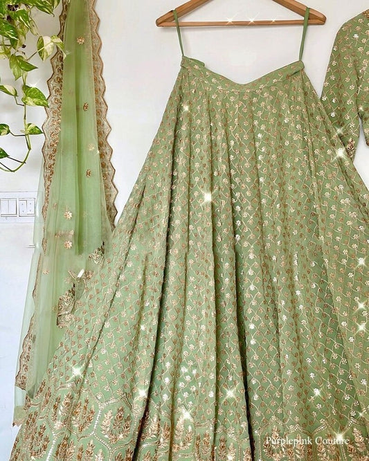 Green Sequence Work Lehenga Wedding Wear