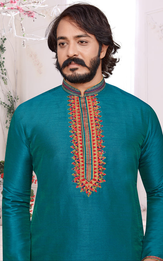 Art Silk Embroidery Work Men's Kurta Pajama