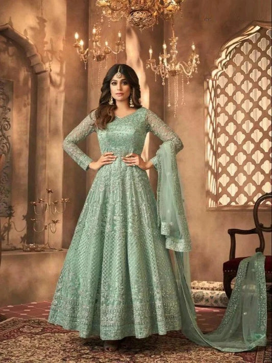 Butterfly Net Embroidery Wedding Anarkali Suit Semi-Stitched Salwar Kameez