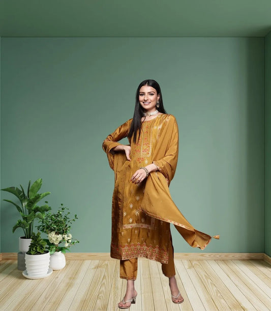 Viscose Jacquard Work Kurti Bottom With Dupatta