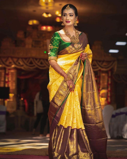 Yellow Soft Silk with Beautiful Rich Design Pallu Saree