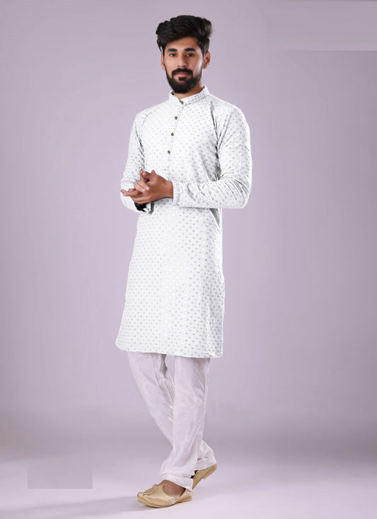 Reyon Chikankari & Sequence Work Kurta Pajama Set