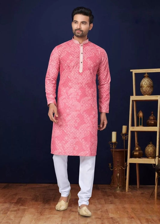 Pink Men Heavy Cotton Kurta Pajama