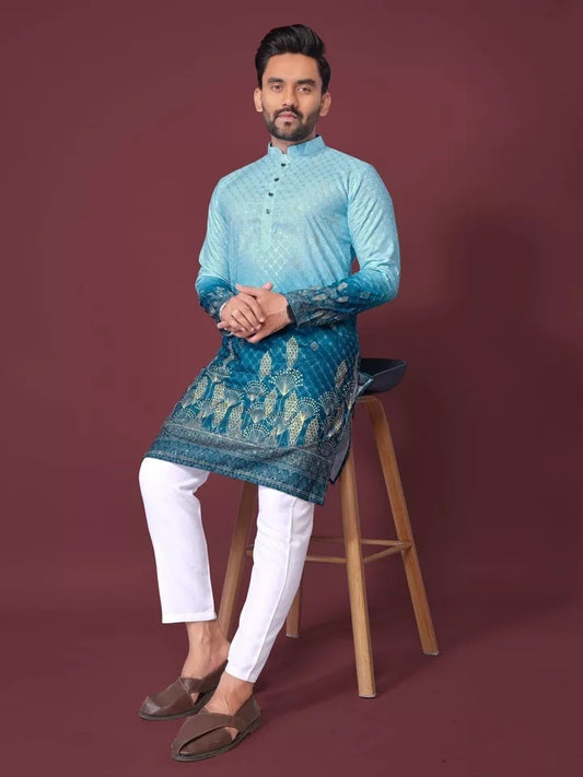 Designer Classic Full Stitched Rayon Kurta Pajama Set For Men's