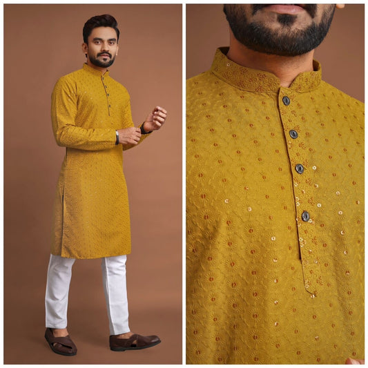 Mens Rayon Cotton Full Sleeve Ethinic Wear Kurta Indian Desi Wear