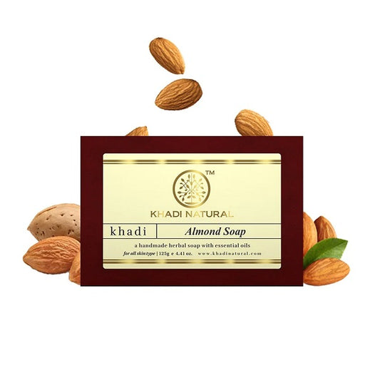 Khadi Natural Almond Soap, 125g Herbal Bathing Bar Natural Soap with Essential Oils  Restores moisture contentSuitable for All Skin Types