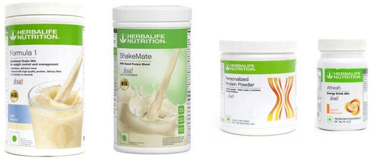 HERBALIFE Formula 1 Shake Kulfi Flavor 500g, Protein 200g, Afresh Peach 50g, Shakemate Nutrition Drink 500g (Pack of 4)