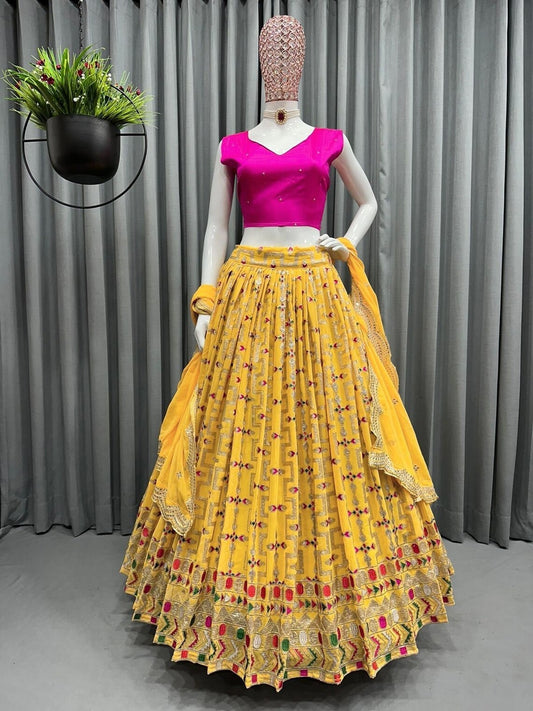 Latest Haldi Lehenga Design For Bride Faux Georgette Embroidered Lengha 15-RTC11