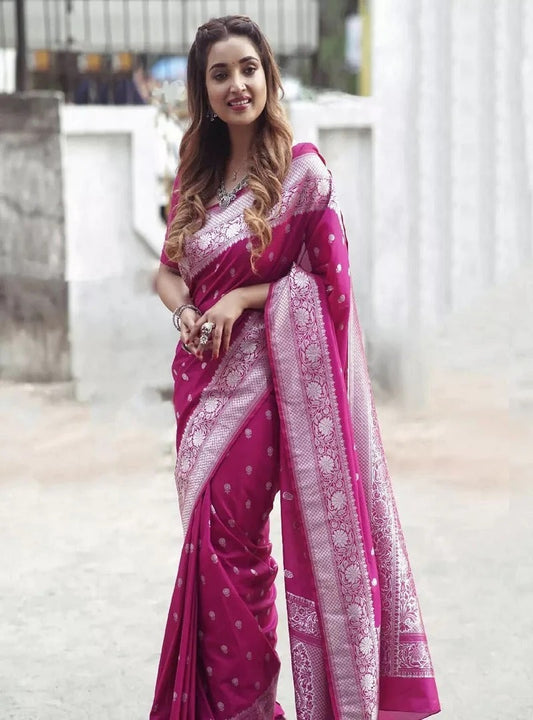 Pink Lichi Silk Banarasi Saree