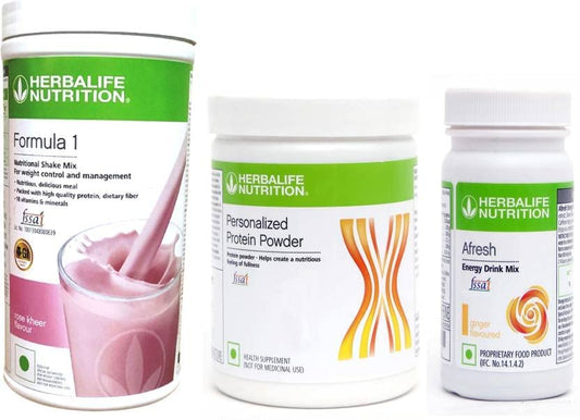 HERBALIFE Weight Loss Combo (Formula 1 Shake - Rose Kheer Flavor, Protein Powder 200G, Afresh - Ginger Flavor) Combo (750 Grams)