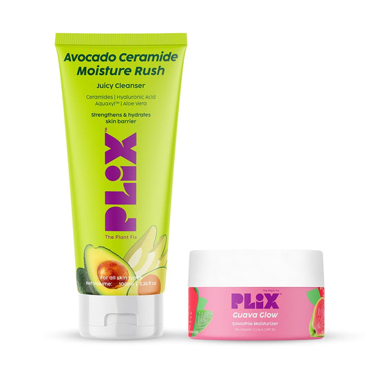 PLIX Avocado Ceramide Moisture Rush Juicy Cleanser and Guava Moisturizer Combo (150 ml)