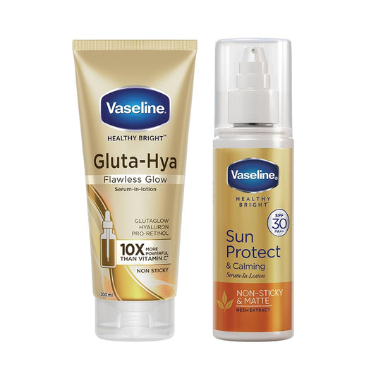 Vaseline Gluta-Hya Flawless Glow, 200ml + Vaseline Sun Protect & Cooling Body Serum Lotion, SPF 30, 180ml